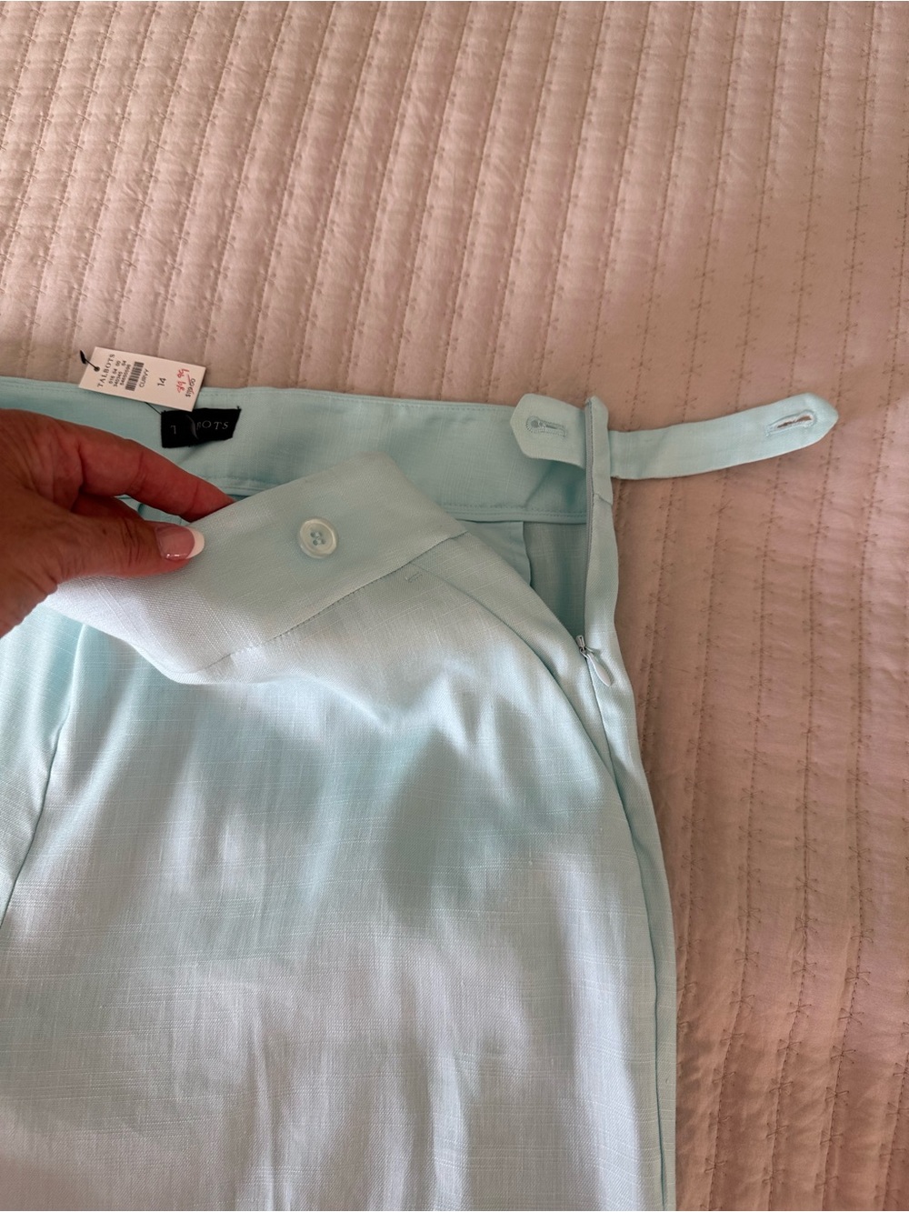 NWT Talbots Curvy Wide Leg Linen Blend Pants Size 14 Mint Aqua High Rise - Picture 8 of 15